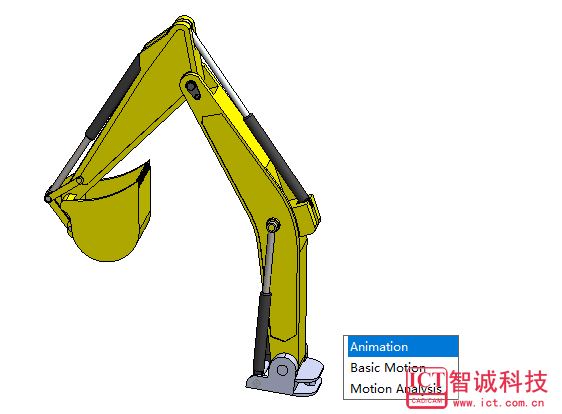 SOLIDWORKS运动模拟实例，实现挖掘动作和主轴的旋转运动