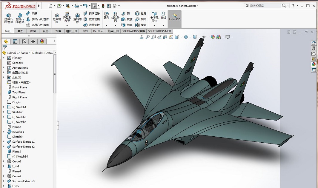 SOLIDWORKS模型图纸免费下载-sukhoi27战斗飞机