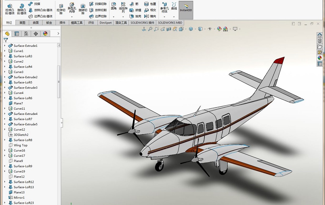 SOLIDWORKS模型图纸免费下载-逼真小飞机