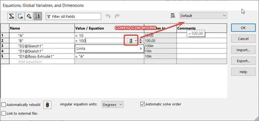 无法指定不同类型配置时，如何在SOLIDWORKS方程式环境中修复零件？