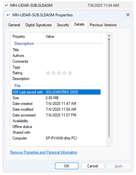 使用 Windows 文件详细信息检查 SOLIDWORKS 版本