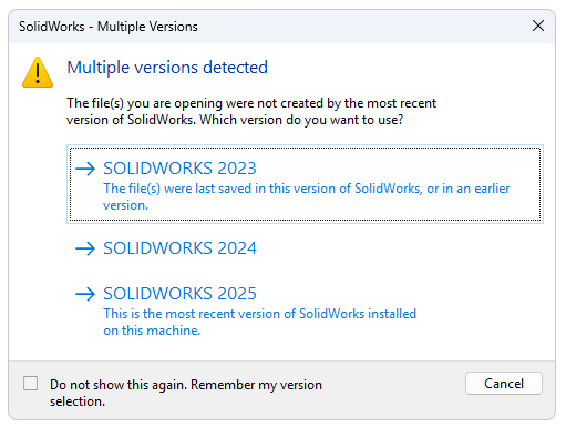 支持多版本的 SOLIDWORKS 启动器