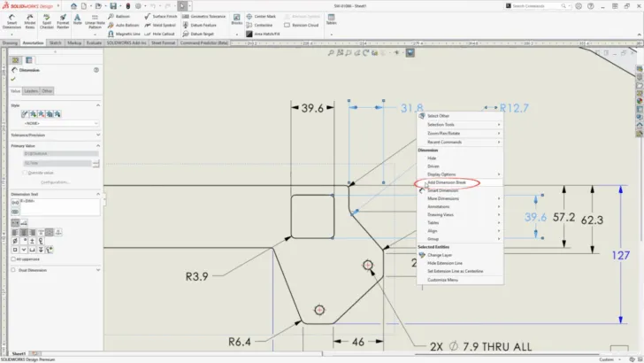 SW2026添加尺寸断裂来清理图纸 SW2026添加尺寸断裂来清理图纸