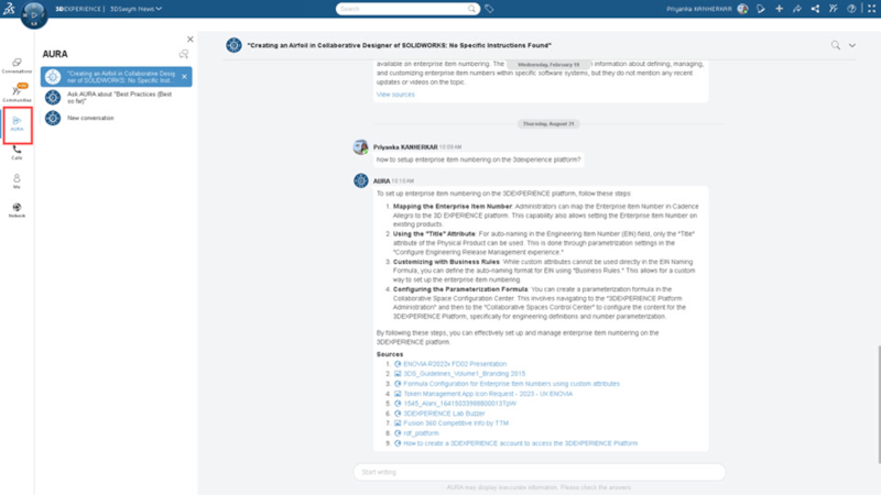 询问AURA如何在3DEXPERIENCE平台上设置企业商品编号。