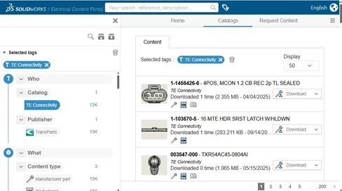 TraceParts协作：将TE连接目录整合进电气内容门户（ECP）