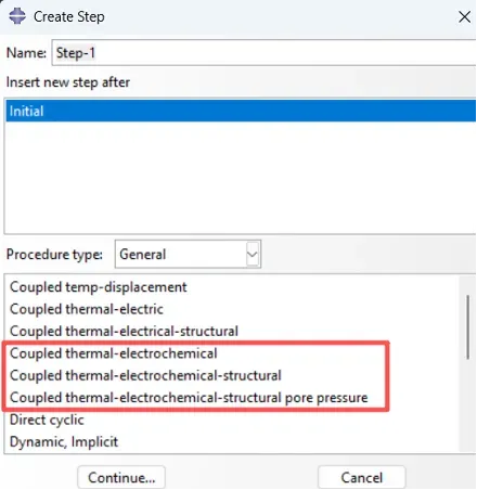 Abaqus/CAE 2026支持热-电化学耦合分析步创建