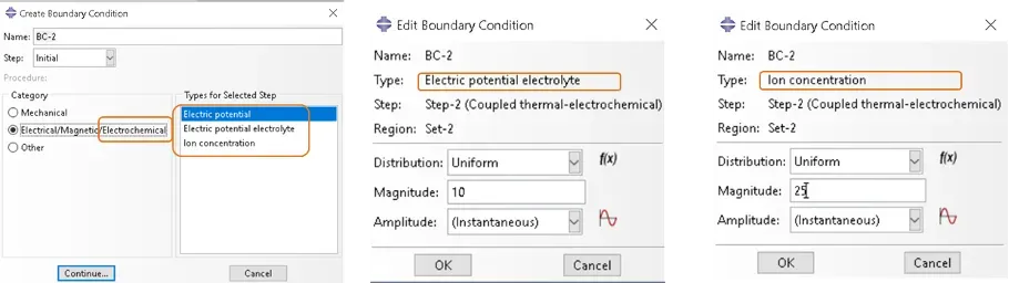 支持热-电化学耦合分析步边界创建