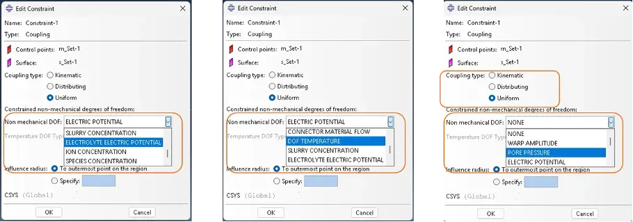 支持耦合类型：UNIFORM 及对应的非力学自由度