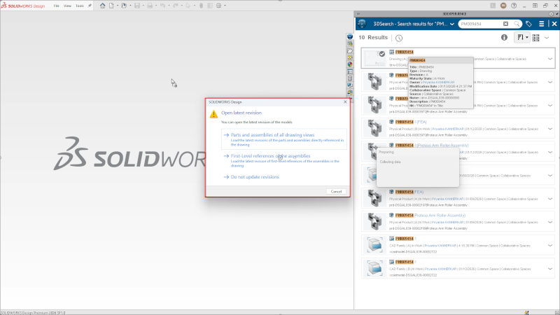 SOLIDWORKS Design 会自动打开包含 3DEXPERIENCE 平台所有一级参考的最新版本的文档 SOLIDWORKS Design 会自动打开包含 3DEXPERIENCE 平台所有一级参考的最新版本的文档