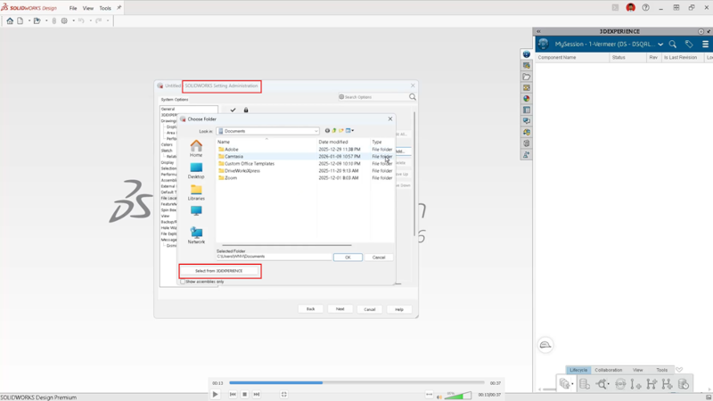 通过在设置管理员中直接管理基于书签的文件位置,无需在SOLIDWORKS Design中编辑 通过在设置管理员中直接管理基于书签的文件位置,无需在SOLIDWORKS Design中编辑