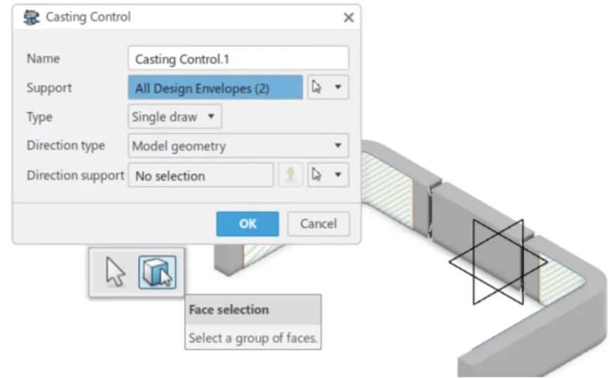在铸造约束中定义局部优化区域