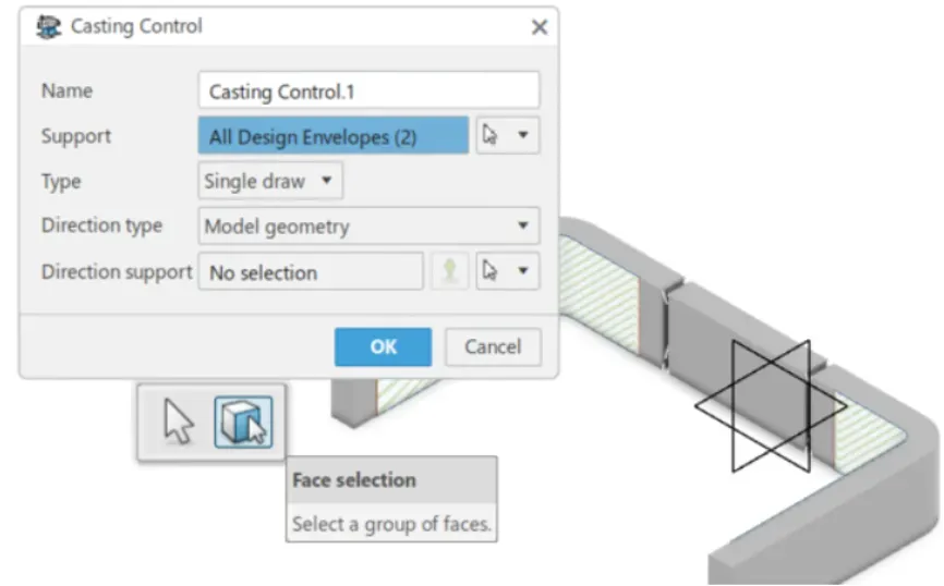 在铸造约束中定义局部优化区域