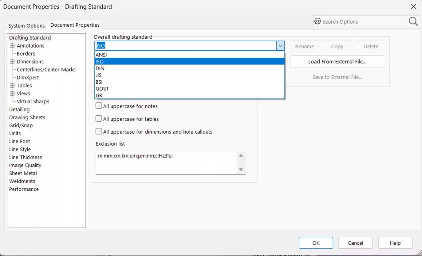 在工具>选项>文档属性中指定制图标准 在工具>选项>文档属性中指定制图标准