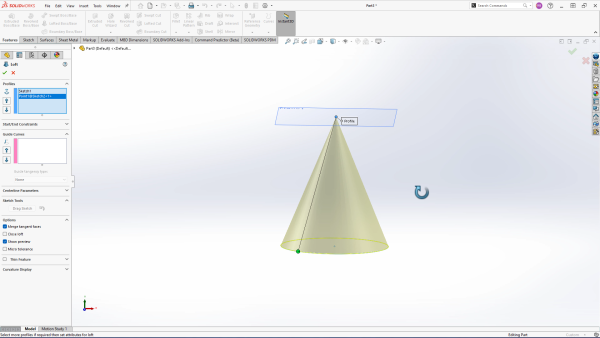通过放样生成最终圆锥体的预览效果图