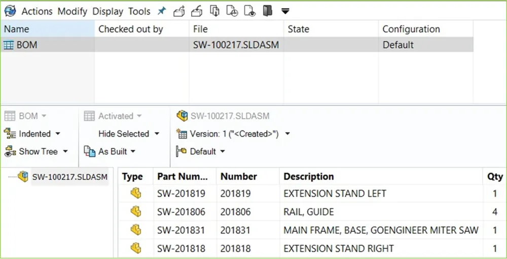已激活 BOM 视图