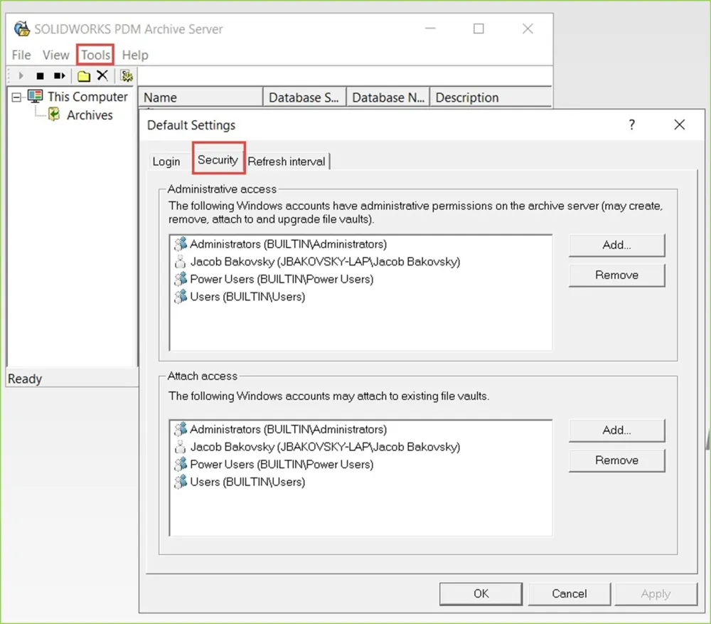 图 7：归档服务器连接权限设置
