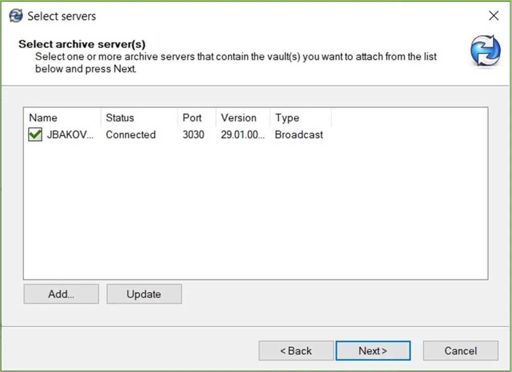 选择要连接的服务器