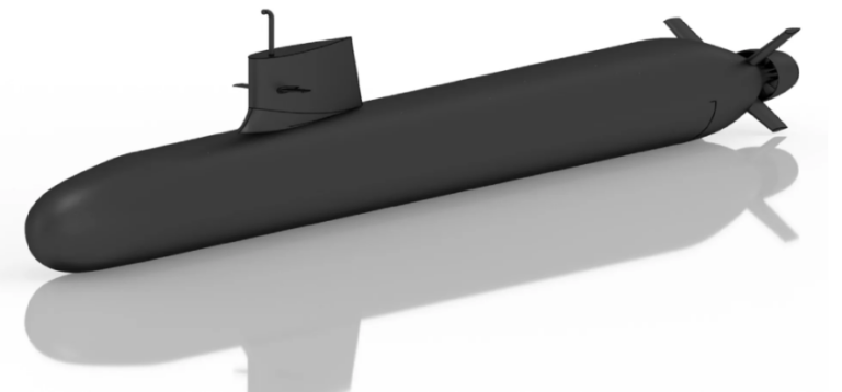 图1：整个军用潜艇模型外部外壳的视图。