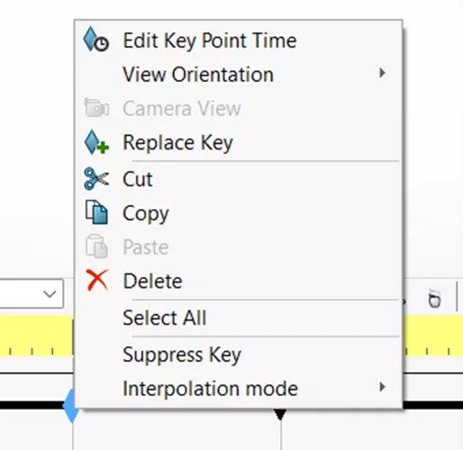 图9：在时间线中右键点击时，在有键的位置，在上下文菜单中