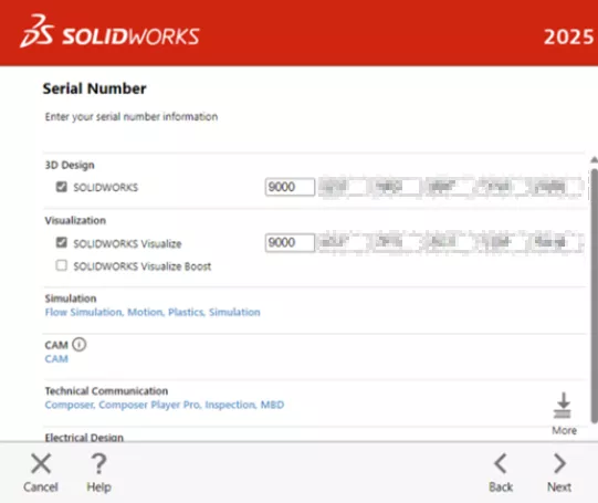 输入 24 位 SOLIDWORKS Visualize 序列号 输入 24 位 SOLIDWORKS Visualize 序列号