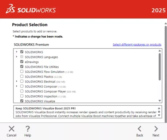 产品选择页面,勾选SOLIDWORKS Visualize 产品选择页面,勾选SOLIDWORKS Visualize