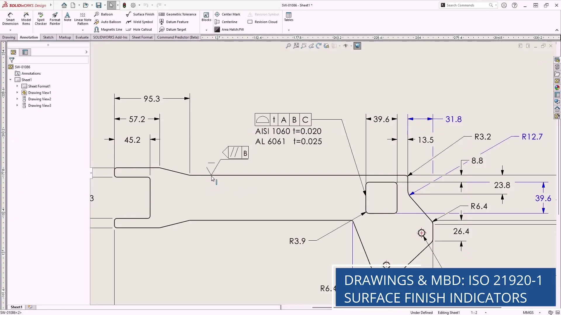 SOLIDWORKS 应用案例：工程图与 MBD 设计：ISO 21920-1 标准表面粗糙度符号
