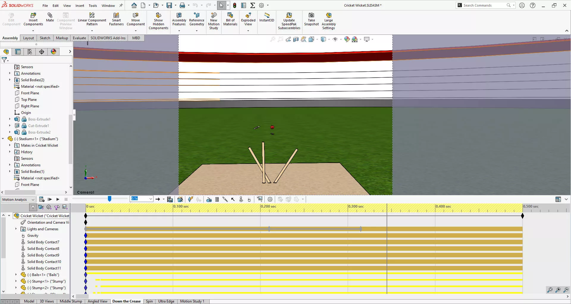 用SOLIDWORKS Motion计算板球的飞行轨迹