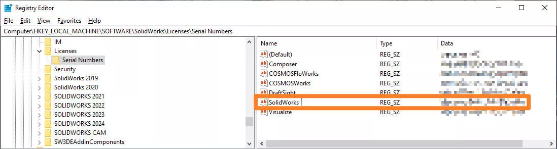 Windows 注册表查询 SOLIDWORKS 序列号