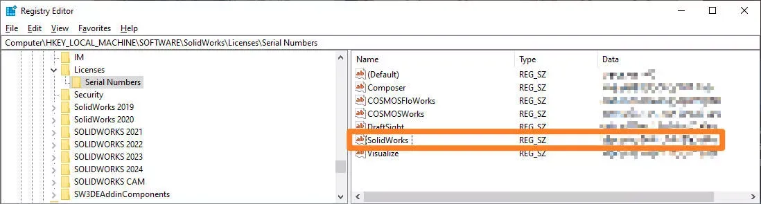 Windows 注册表查询 SOLIDWORKS 序列号 Windows 注册表查询 SOLIDWORKS 序列号