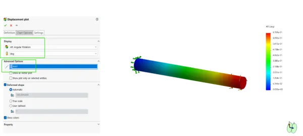 在 SOLIDWORKS Simulation 2026 中创建角变形图的示意 在 SOLIDWORKS Simulation 2026 中创建角变形图的示意