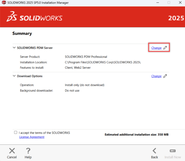 更改已安装的SOLIDWORKS PDM产品