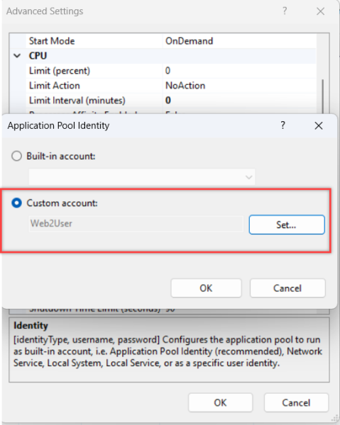 为应用池身份设置账户