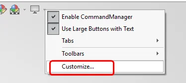 启用命令管理器,勾选使用带文字标签的大按钮; 启用命令管理器,勾选使用带文字标签的大按钮;