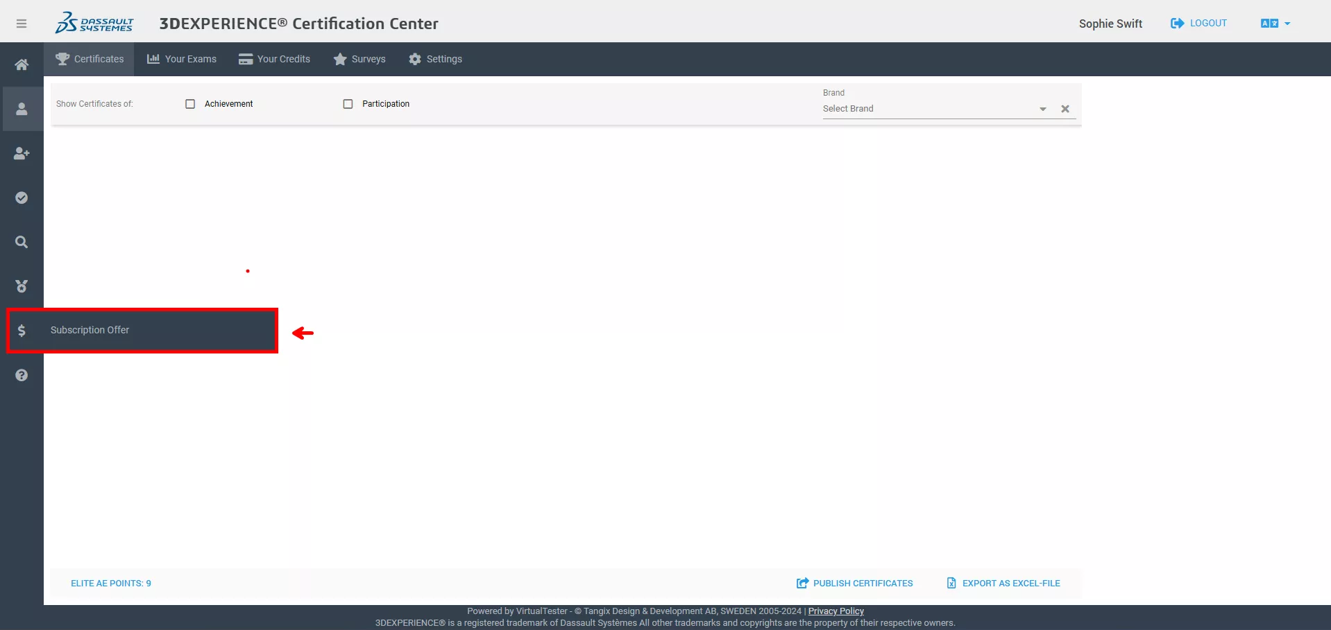 点击左侧菜单中的 “$” 图标，然后点击 “订阅优惠”，即可查看并获取学分