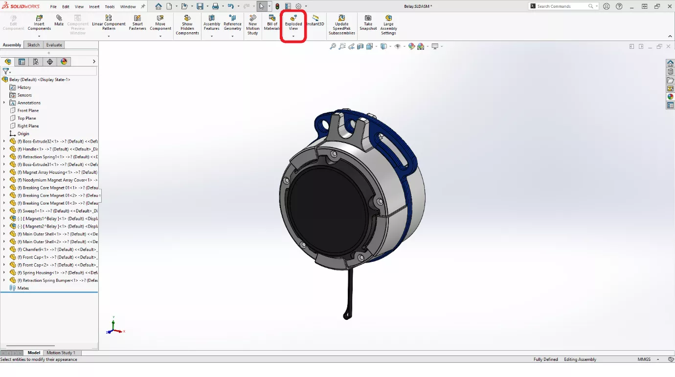 爆炸视图可在 SOLIDWORKS 装配体环境中创建