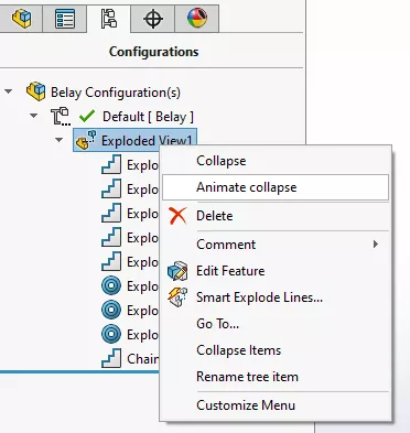 双击特征树中的爆炸视图名称，可激活或取消激活该视图
