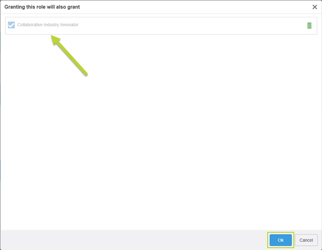 提示需同时授予该前置角色,点击确定 提示需同时授予该前置角色,点击确定
