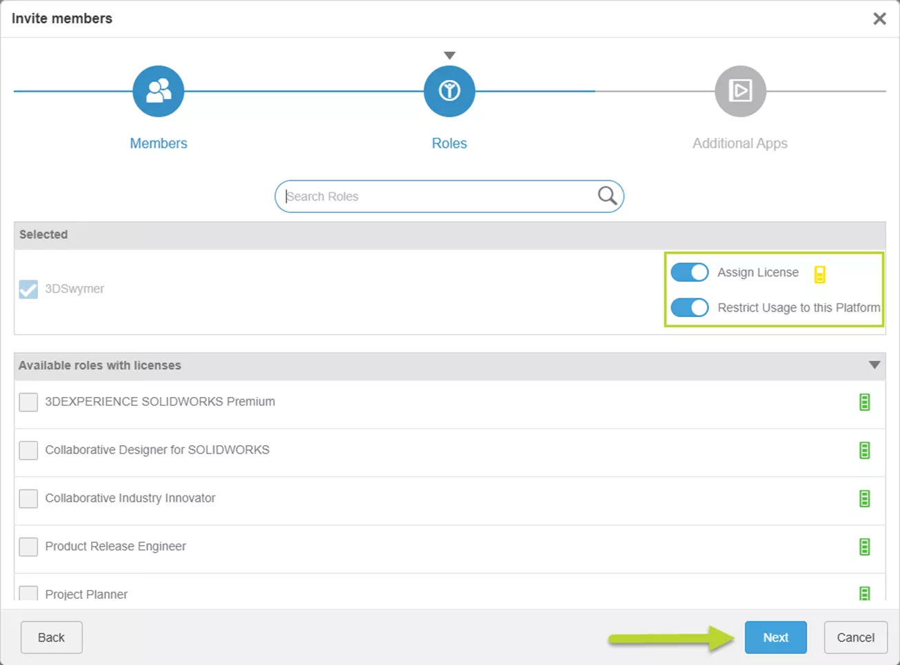 勾选需要为新成员分配的角色 勾选需要为新成员分配的角色