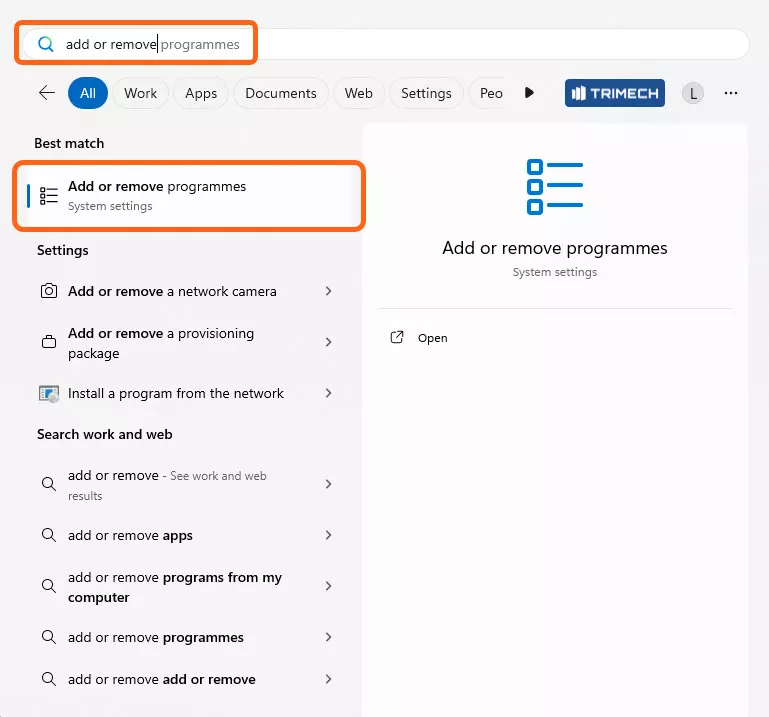 打开系统「添加或删除程序」设置