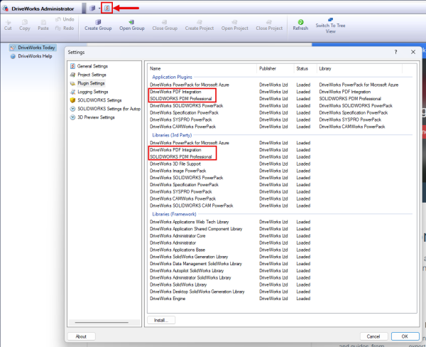 DriveWorks 管理员界面,插件设置页面 DriveWorks 管理员界面,插件设置页面