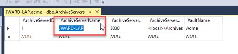 修改 ArchiveServerName 为新的存档服务器名称 修改 ArchiveServerName 为新的存档服务器名称