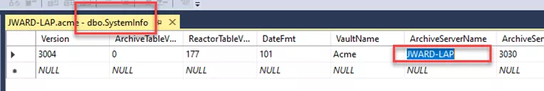 同样修改表 dbo.SystemInfo 中的存档服务器名称