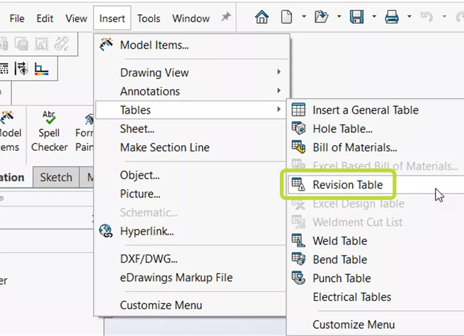 插入 > 表格 > 修订表