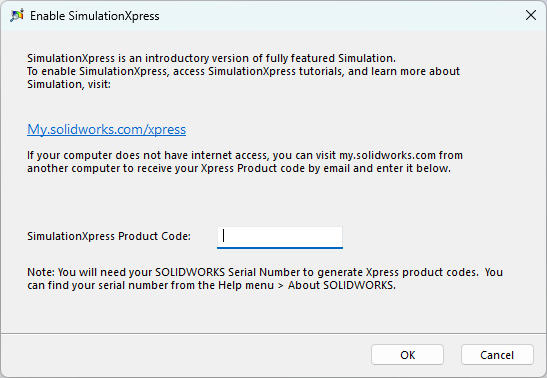 SimulationXpress 激活窗口 SimulationXpress 激活窗口