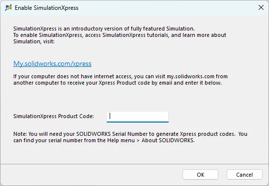 SimulationXpress 激活窗口 SimulationXpress 激活窗口