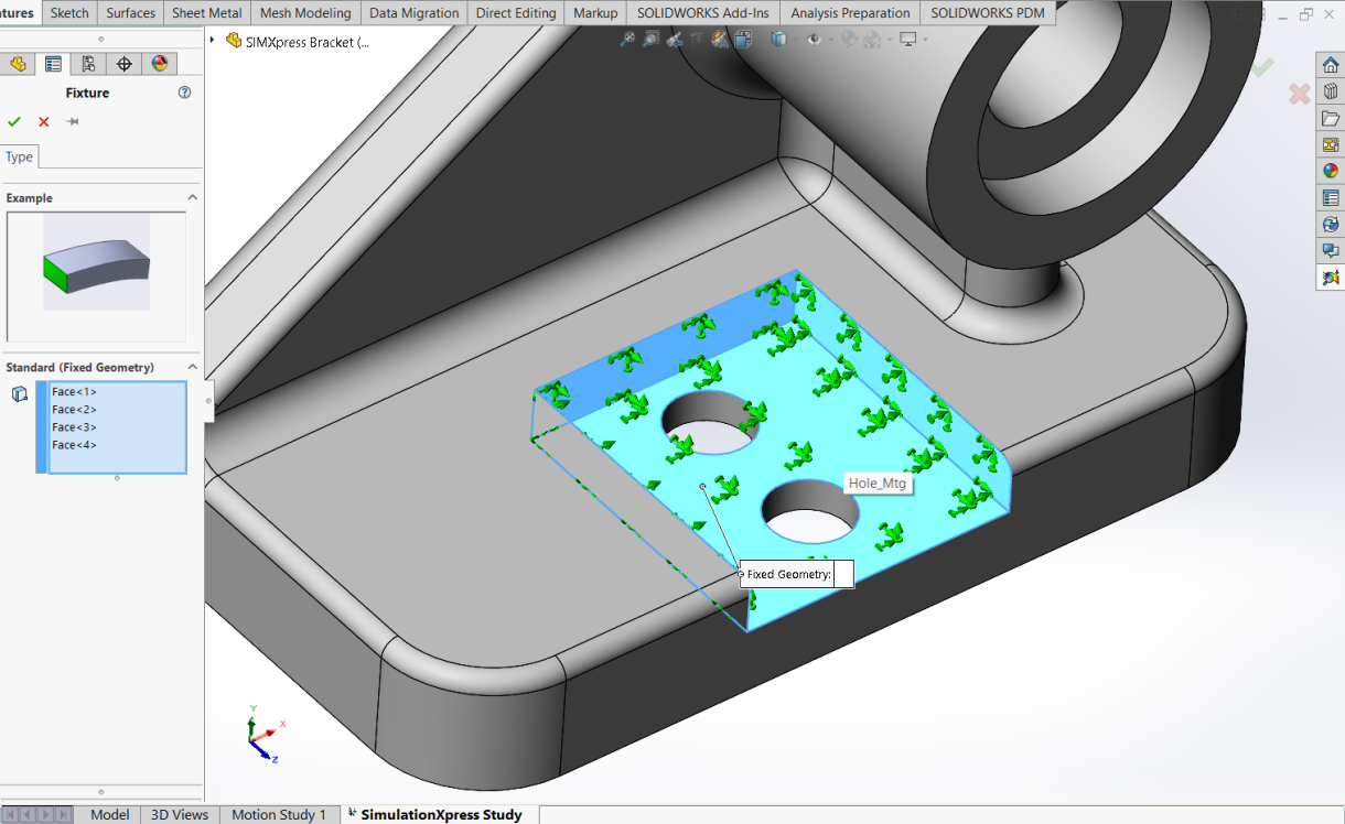 为模型指定固定面,约束类型为标准固定几何体 为模型指定固定面,约束类型为标准固定几何体