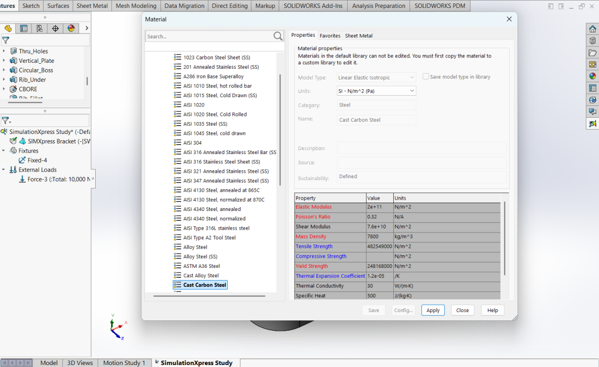 SOLIDWORKS 材料库界面 SOLIDWORKS 材料库界面