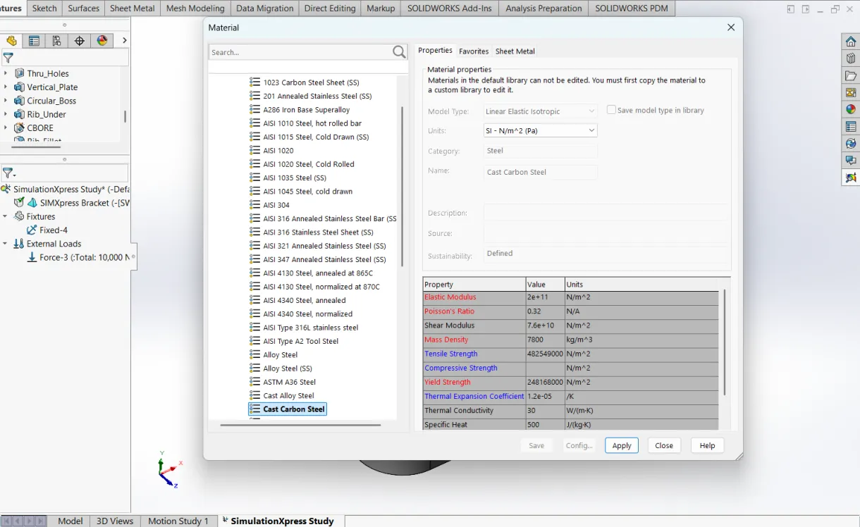 SOLIDWORKS 材料库界面 SOLIDWORKS 材料库界面
