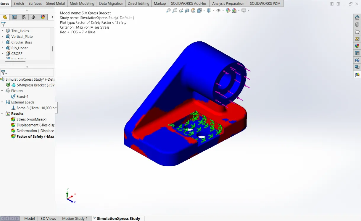 SOLIDWORKS使用SimulationXpress进行免费有限元(FEA)分析