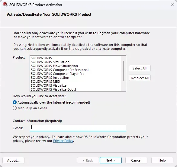激活 SOLIDWORKS 时,选择你需要激活的部分或全部许可:可按住 Ctrl 键多选,或点击全选按钮 激活 SOLIDWORKS 时,选择你需要激活的部分或全部许可:可按住 Ctrl 键多选,或点击全选按钮